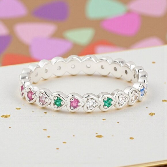 🆕️Rainbow Heart Ring S925 Sterling Silver Dainty Minimalist Bundle Offer Sz 5.5 - Picture 9 of 12